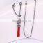 Charm Flower Red Gem Stone with Crystal Glass Tassel Pendant Necklace, Crystal Rhinestone Beads Hematite Beaded Necklace