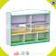 Wholesale simple style wooden Storage rack delicate wooden bin organizer toy storage rack with 12pcs plastic bins W08C039