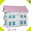 Wholesale kids beautiful wooden dollhouse miniatures fashion baby wooden dollhouse toy W06A030