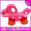 Lovely toddler wooden dog pull along toys for kids,Wooden Baby Pull Along real look charming toddler dog animal toy W05B109