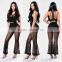 matching shirt and pants Women Front Lining Strappy Back Detail Fishnet Crop Top And Wide Leg Bell Bottom Pants