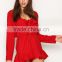 Ruffle long sleeve playsuit with V-neckline and knot at front