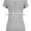 Plain Gray Stylish O Neck Short Sleeves Women Beads Rhinestone T Shirt 2015