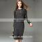 Women's high quality stripe pencil dress with lace panel peplum waist dress