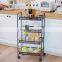 Modern hot selling practical three layers four layers black home metal trolley with wheels kitchen organizer storage trolley