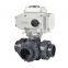 COVNA DN50 2 inch 3 Way T Port 220V AC Motorized Electric PVC True Union Ball Valve with On Off Electric Actuator Plastic Ball Valve