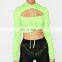 Neon Green gym workout top custom logo printed ladies crop top pullover cotton sexy ladies plain sweatshirts hoodies for women
