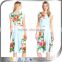 women gorgeous baby blue floral print satin waistband knee-length prom dresses