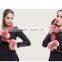 Hot Pink Lamb Leather Gloves With Fluffy Fox Fur Trim Fashion Leather Wrist Gloves