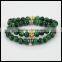 Natural green round stone beads cheap bracelets charm silver and gold skull head women bracelet
