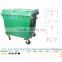 100% HDPE 1100L garbage plastic bin