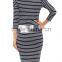 OEM Stylish Casual Wear STRIPE KNIT Bodycon Midi Dress WITH DENIM COLLAR TRIM