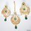 Dangler CHAND BALI EARRINGS TIKA GREEN POLKI gold tone EARRINGS