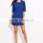 Royal Blue Elbow Sleeve Sheath Dress With Split Hem Polyester Spandex Half Sleeve Plain Casual Pockets Short Dress