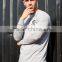 Men's Long Sleeve Gym Fitted T Shirt Cotton Elastane Long Drop Curved Hem T-Shirt Round Bottom T Shirt