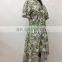 skirt dress type green floral printed short sleeves beautiful collar baju kebaya dress