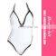 Women One Piece Deep Plunge Contrast Edged Getaway Halter Monokini Swimsuits