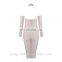 Amigo 2017 fashion beige long sleeve halter backless crossover bandage dress elegant prom dresses for celebrity in red carpet