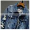 fashion blue jeans jacket for men winter wholesale ripped washed warm cotton boys Motorcycle denim jacket