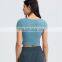 Hot selling women removable pads short sleeve yoga shirt summer fitness gym wear clothes girls workout running sport apparel.