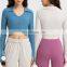 Sportswear T Shirt Custom Crop Tops Running Workout Quick Dry Shirts Fitness Top Long Sleeve Ribbed Seamless Yoga Shirt Women