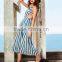 Dresses latest women girl design fashion photos Blue Striped Sleeveless Hollow Back Midi Dress
