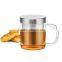 Heat Resistant High Borosilicate Glass Brewing Tea Cup, Tea Infuser Mug With Infuser Strainer And Stainless Steel Lid,Easy to cl