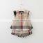 2017 Western Style Girls Classical Grid Clothing Set Kids Pure Cotton Short Suit