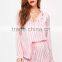 MGOO Custom Pink Stripe Satin Pyjamas High Waist Women Sleepwearing Satin All Over Print Nightwear