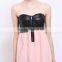 2017 new fashion patchwork chiffon skirt black leather tube top