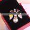 Womens Blue Yellow Oil Drop Eagle White Pearl Bead Elegant Fashion Breastpin Brooch Pin