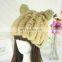 Hand made knitted winter rabbit fur hat cat ear cap for women winter