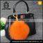 Orange fox fur pom pom ball keychain bag accessories