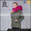 Khaki green outer shell raccoon fur collar and lining parka for women