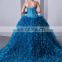 Blue Sweetheart Sleeveless Sweep Train Lace-up Evening Gowns Piping Beaded Quinceaneras Dress