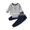 Baby suit autumn baby long sleeve solid color pit stripe Romper pants two piece bag fart creeper