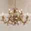 French Luxury Living Room Dining Room Villa Brass Ceramic Flower Romantic Copper Chandelier