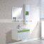 white mirrored MDF, PVC wall mounted acrylic shower screen and bathroom vanity