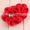 handmade satin fabric flower with rhinestone center for kids hair accessories