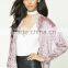 Wholesale Pink Fashion New Bomber Jackets Crushed Zip Up Front Sports Baseball Varsity Jackets Polyester Velvet Bomber Jacket
