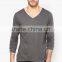 wholesale 100% cotton grey V-neck long sleeve t-shirt