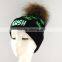 Myfur Adult Screen Green Leaf Printed Skull Hat With Real Fur Pom Pom
