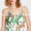 Hot design floral print sexy top, ladies V neck silk short tan top