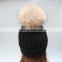 Wholesale mens knitted plain beanie hat with fur pom pom