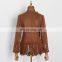 TWOTWINSTYLE Casual Brown Jacket For Women V Neck Long Sleeve Button Tassel Large Size Coat