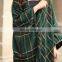 Ladies acrylic green shred woven stripe checked yarn dye fur collar ruana cappa shawls stole scarf
