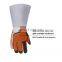 Handlandy durable customized loog sleeve split deerskin fleece welder gauntlet anti silp working leather safety gloves