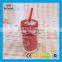 480ml glass beverage jar clear glass 16oz mason jar with handle and straw