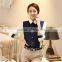 2015 Women royal blue with white half sleeves blouse korean fashion lady shirts