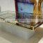 Hot selling golden stainless steel wedding project wedding table with glass top